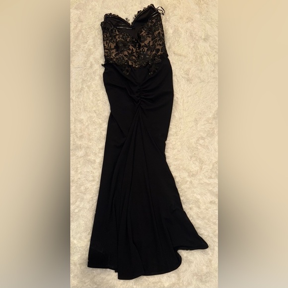NWOT Tadashi Shoji Dresden Draped Sequin Embroidered Strapless Black Gown Sz 14 - Picture 5 of 8